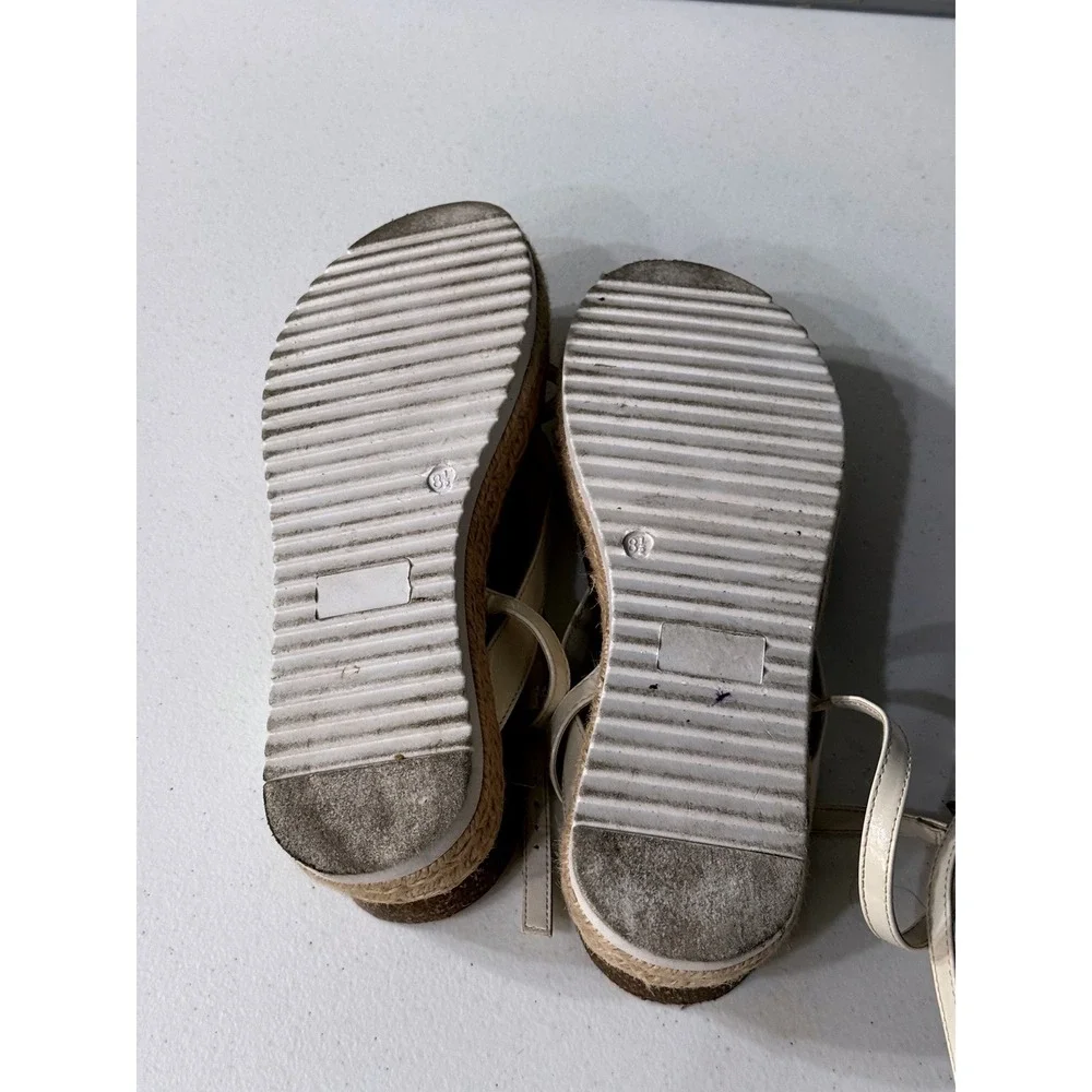 Rilista Womens White Strappy Espadrille Platform Sandals Size 8.5 Buckle Ankle